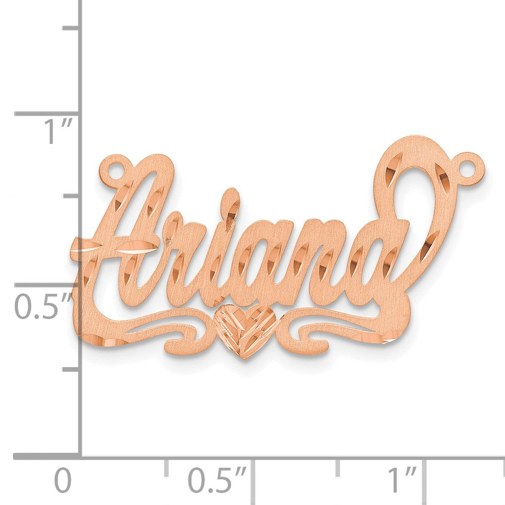 Rose Plated Sterling Silver/Rose Satin Diamond Cut Heart Name Plate