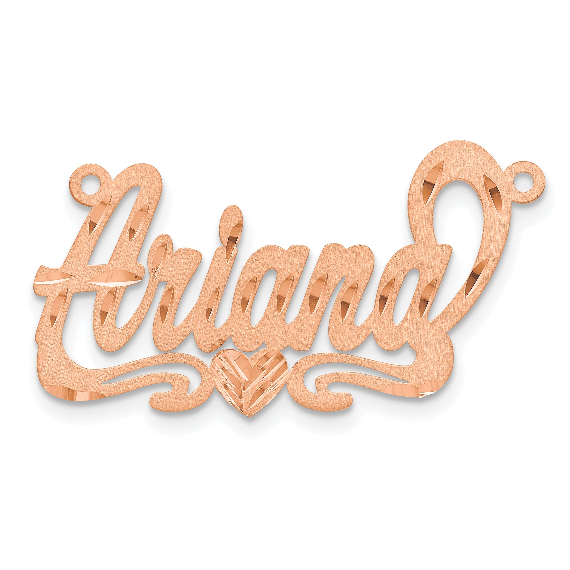 14K Rose Gold Satin Diamond Cut Heart Name Plate
