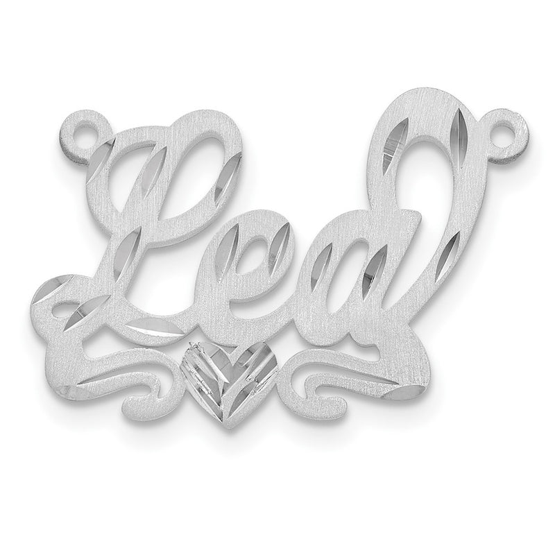 Sterling Silver Silver/Rhodium Plated Satin Diamond Cut Heart Name Plate