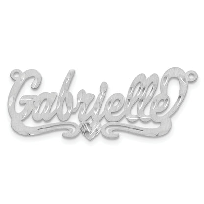 14K White Gold Satin Diamond Cut Heart Name Plate