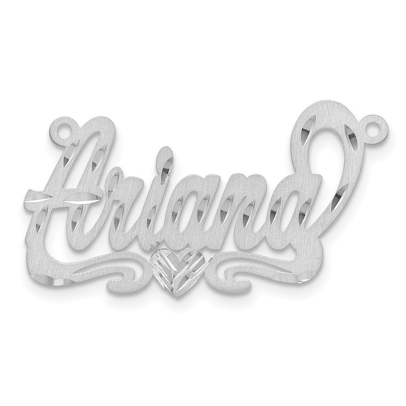 Sterling Silver Silver/Rhodium Plated Satin Diamond Cut Heart Name Plate