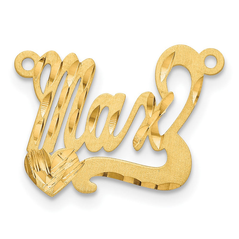 14K Yellow Gold Satin Diamond Cut Heart Name Plate