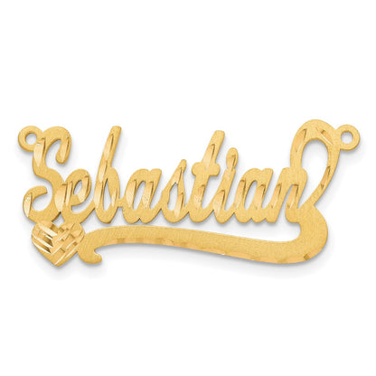 14K Yellow Gold Satin Diamond Cut Heart Name Plate