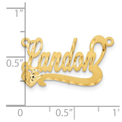 14K Yellow Gold Satin Diamond Cut Heart Name Plate