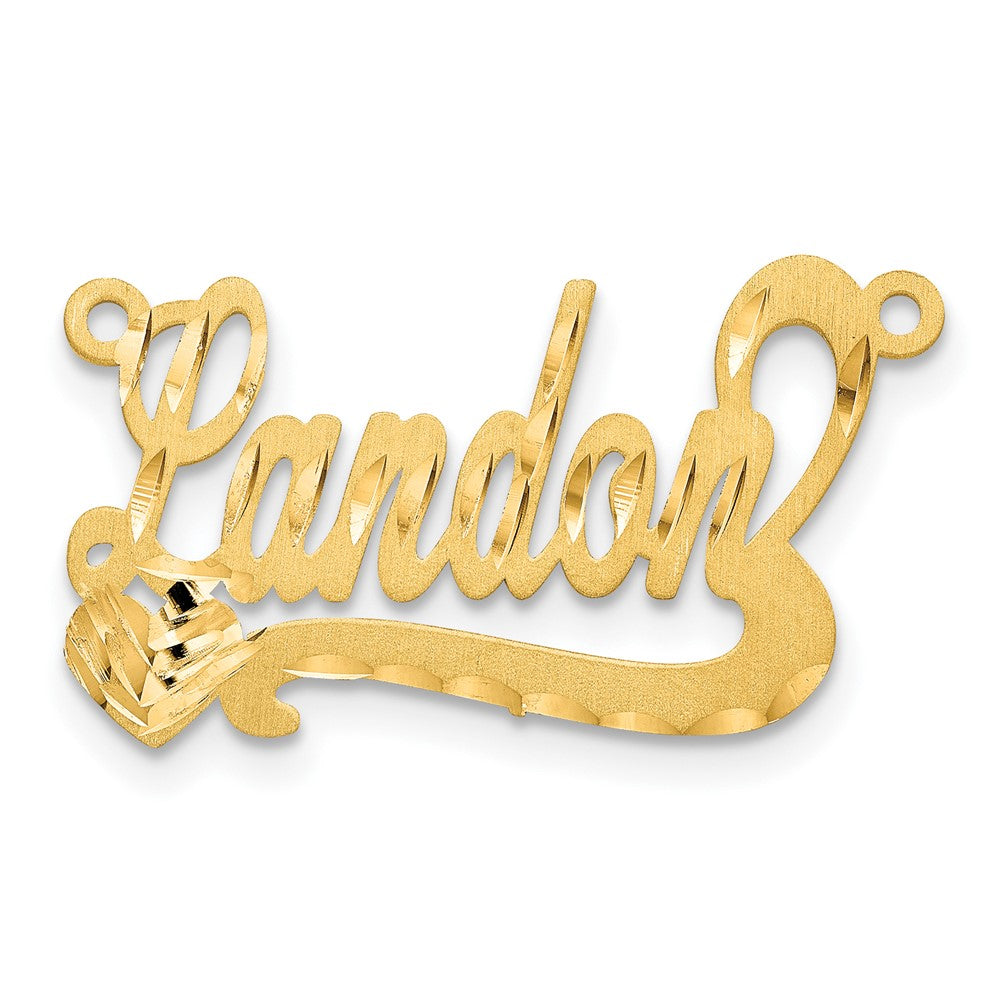 14K Yellow Gold Satin Diamond Cut Heart Name Plate