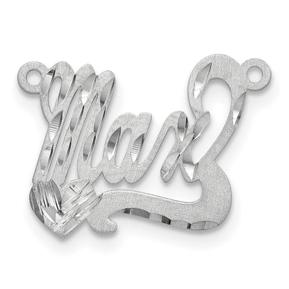 14K White Gold Satin Diamond Cut Heart Name Plate