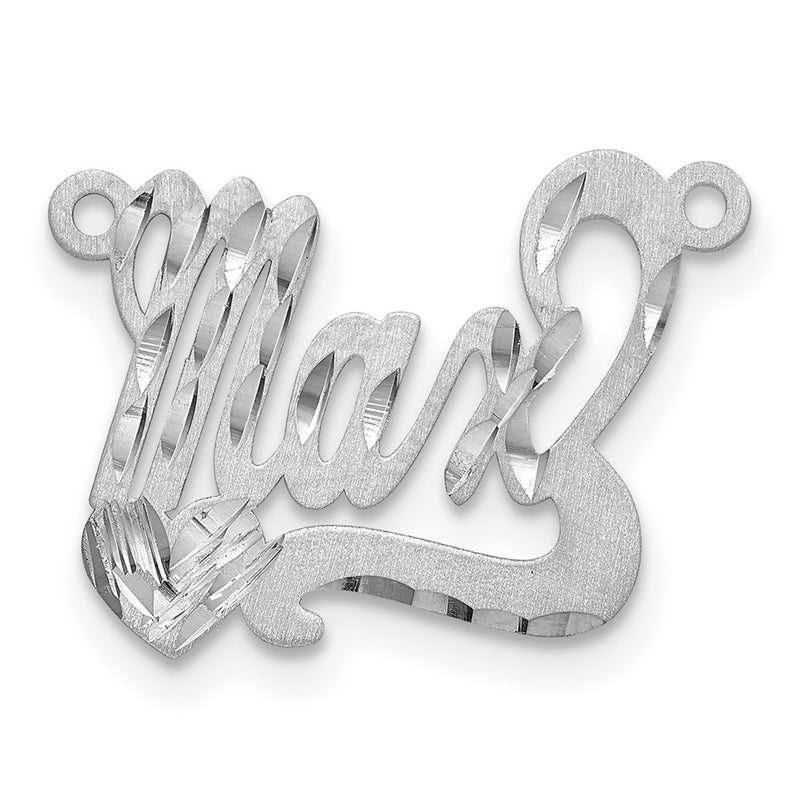 14K White Gold Satin Diamond Cut Heart Name Plate