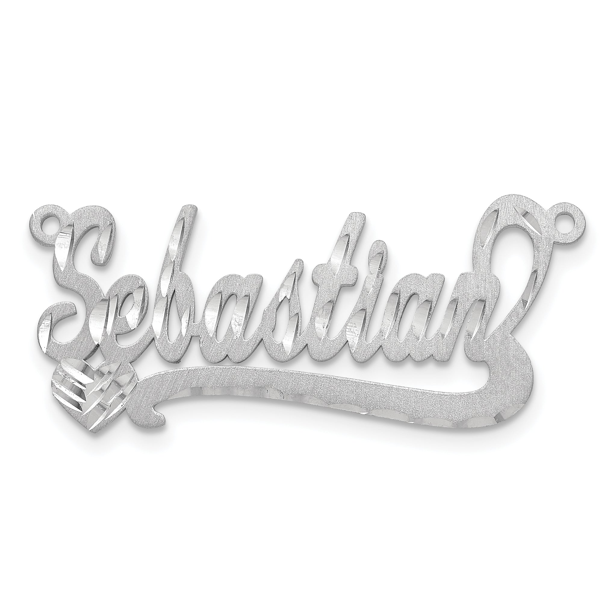 14K White Gold Satin Diamond Cut Heart Name Plate