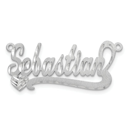 14K White Gold Satin Diamond Cut Heart Name Plate