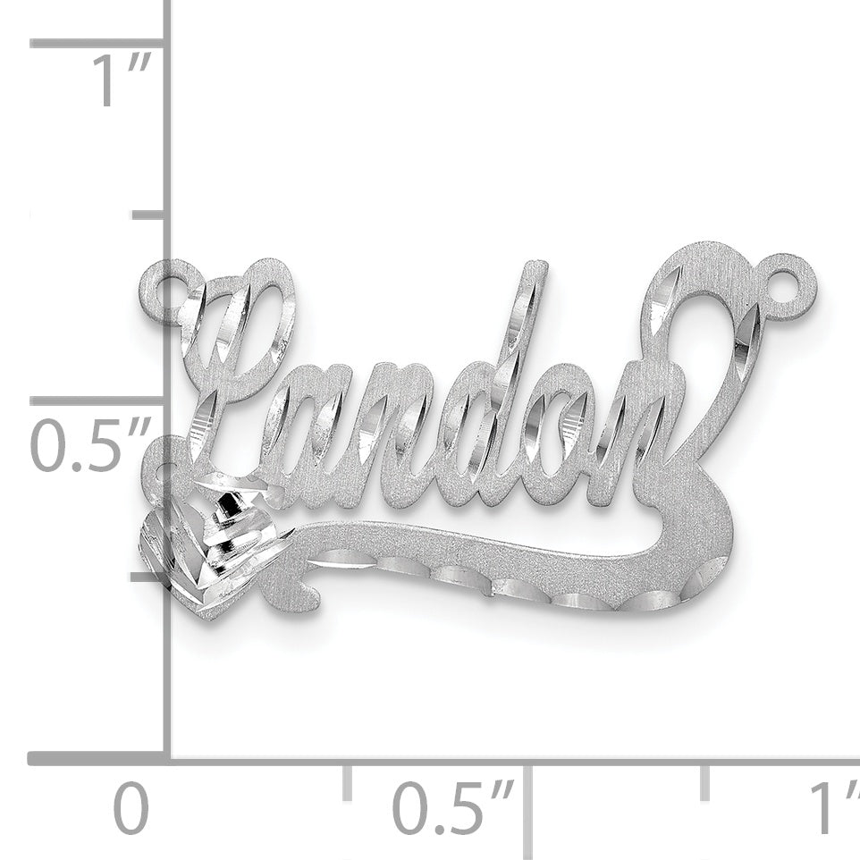 14K White Gold Satin Diamond Cut Heart Name Plate