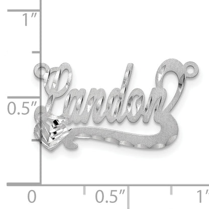 14K White Gold Satin Diamond Cut Heart Name Plate