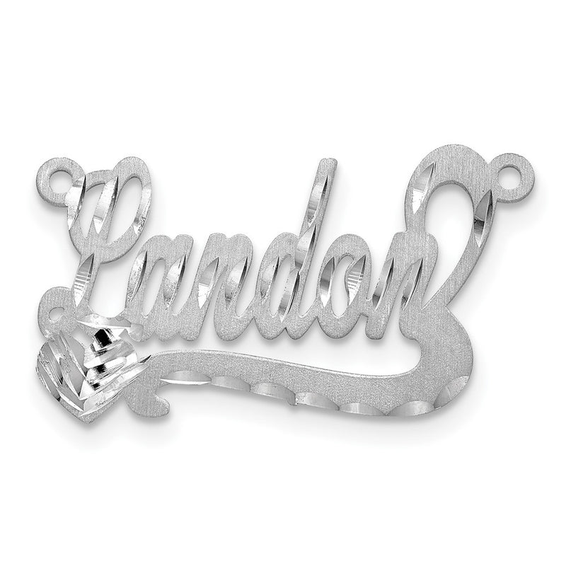 Sterling Silver Silver/Rhodium Plated Satin Diamond Cut Heart Name Plate