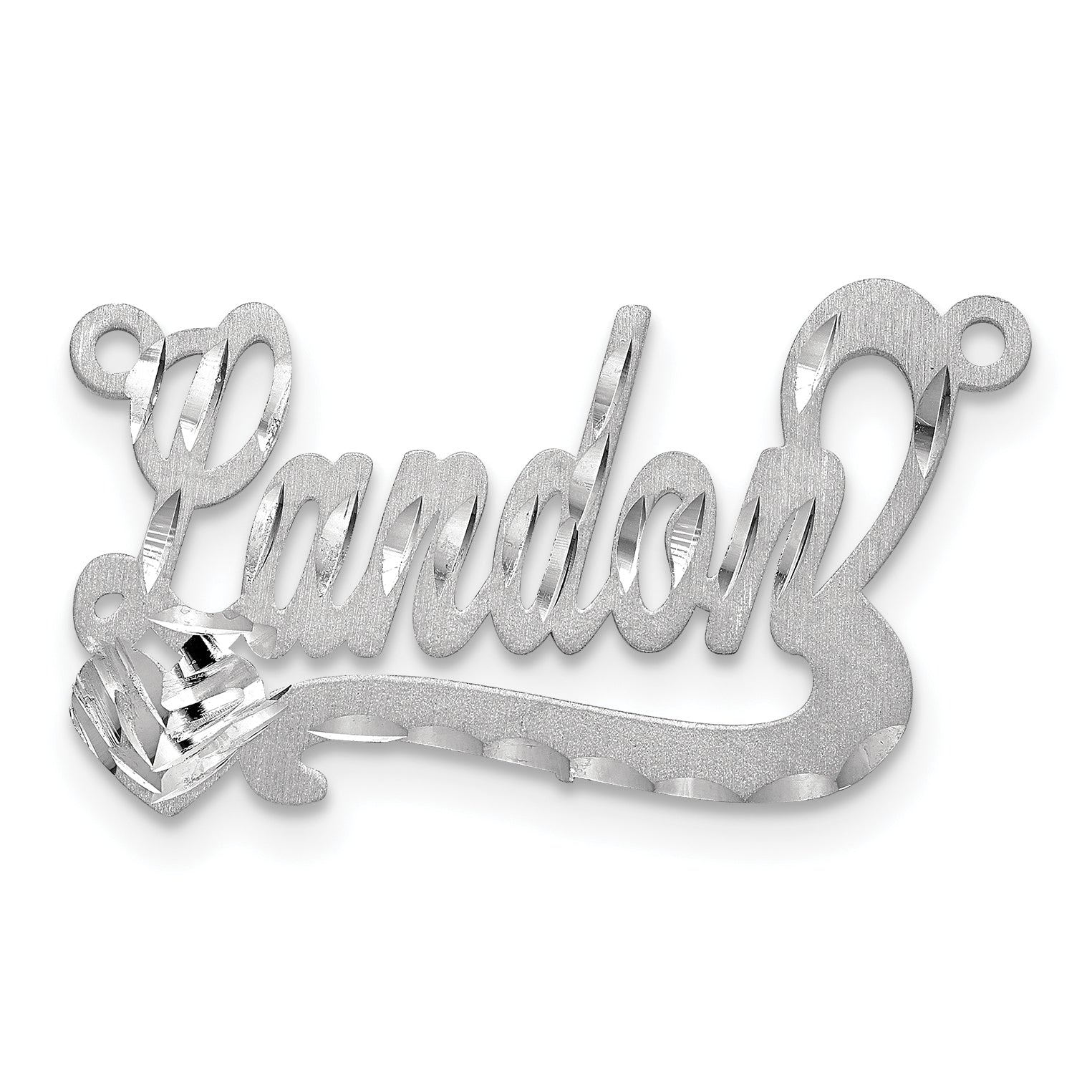 14K White Gold Satin Diamond Cut Heart Name Plate