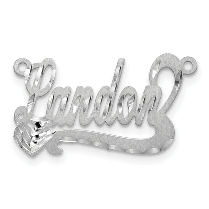 14K White Gold Satin Diamond Cut Heart Name Plate