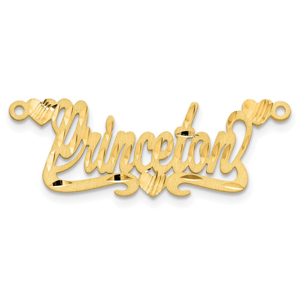 Gold Plated Sterling Silver/Gold Satin Diamond Cut Hearts Name Plate