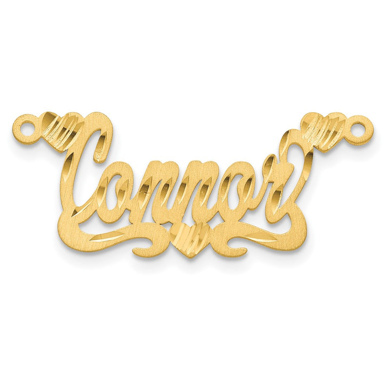 14K Yellow Gold Satin Diamond Cut Hearts Name Plate