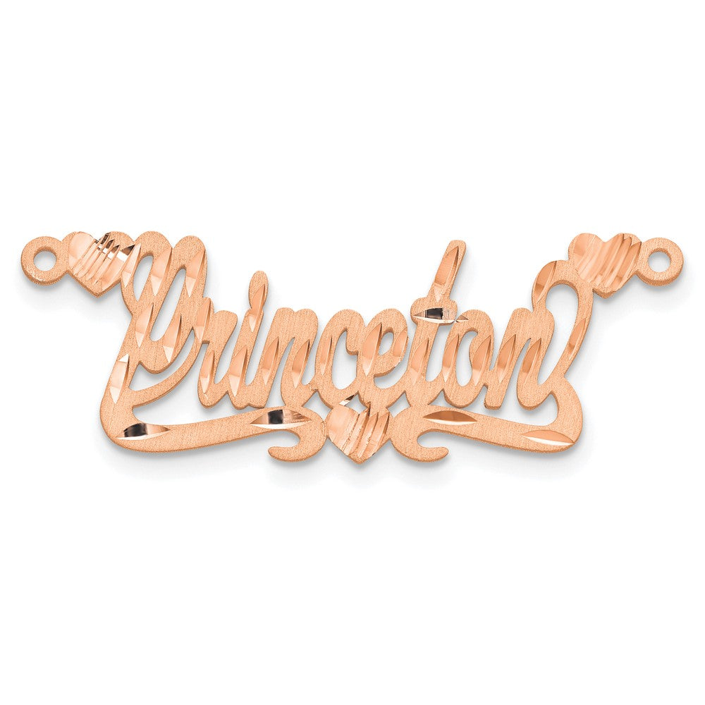14K Rose Gold Satin Diamond Cut Hearts Name Plate
