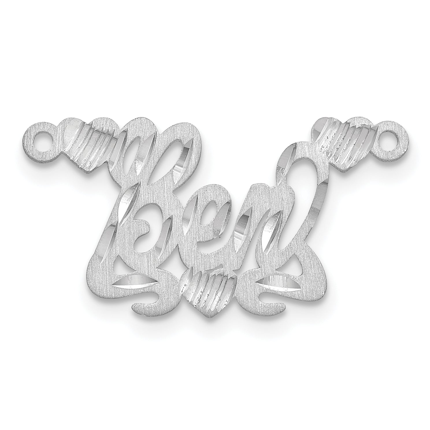 14K White Gold Satin Diamond Cut Hearts Name Plate