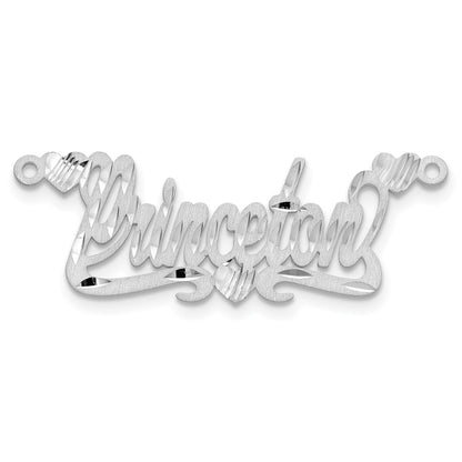 Sterling Silver Silver/Rhod Plated Satin Diamond Cut Hearts Name Plate
