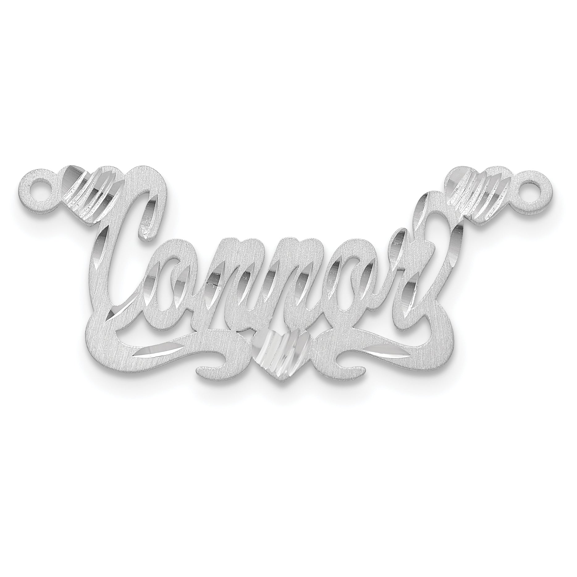 14K White Gold Satin Diamond Cut Hearts Name Plate