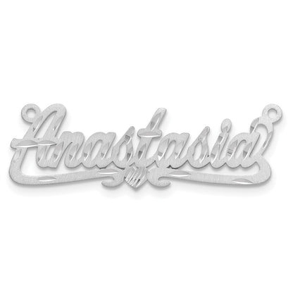 Sterling Silver Silver/Rhodium Plated Satin Diamond Cut Heart Name Plate