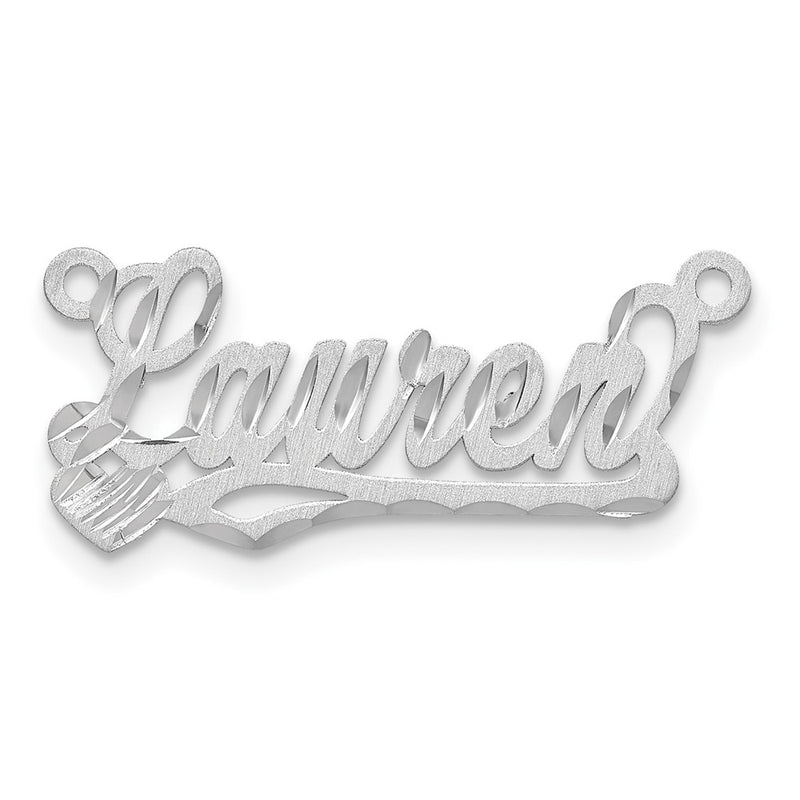 14K White Gold Satin Diamond Cut Heart Name Plate