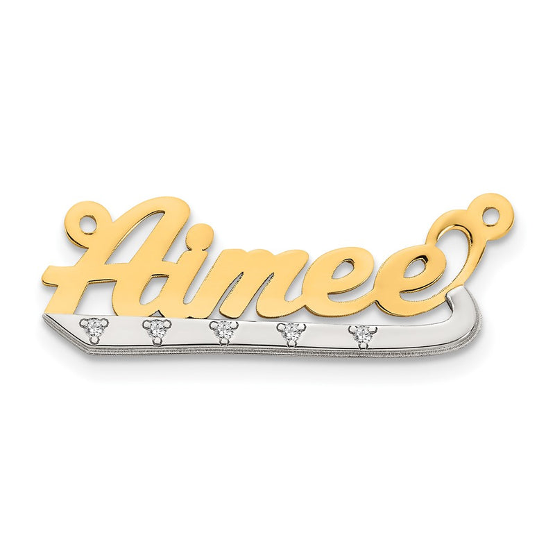 14K Two Tone Tone3D Diamond Name Plate