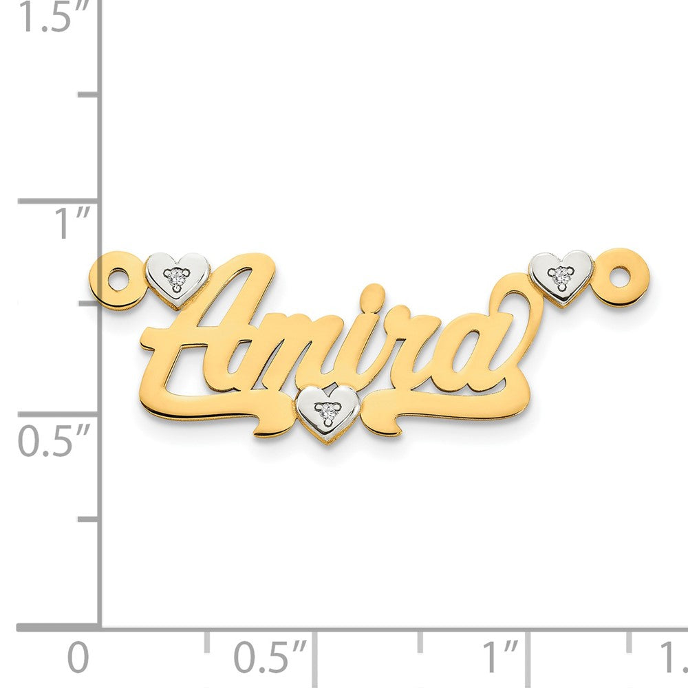 14K Two Tone 3D With Hearts Diamond Name Plate