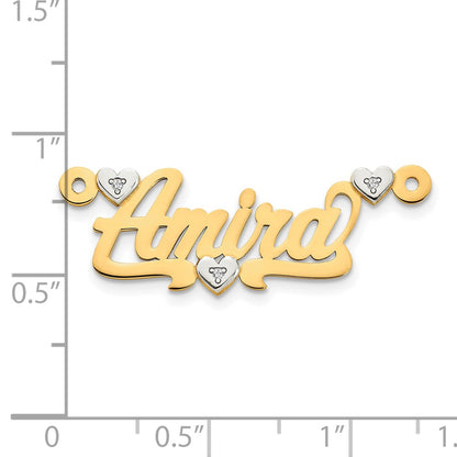 14K Two Tone 3D With Hearts Diamond Name Plate
