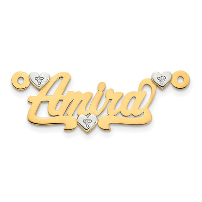 14K Two Tone 3D With Hearts Diamond Name Plate