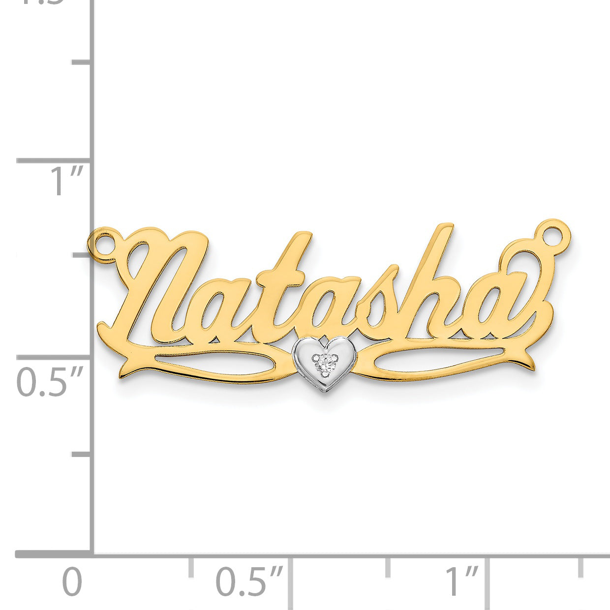 14K Two Tone 3D With Heart Diamond Name Plate