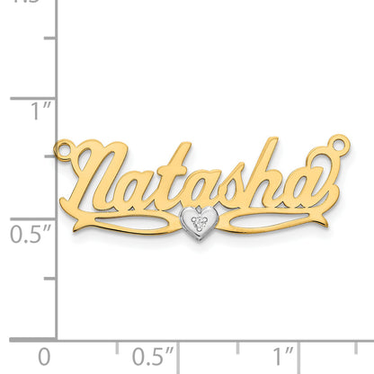 14K Two Tone 3D With Heart Diamond Name Plate