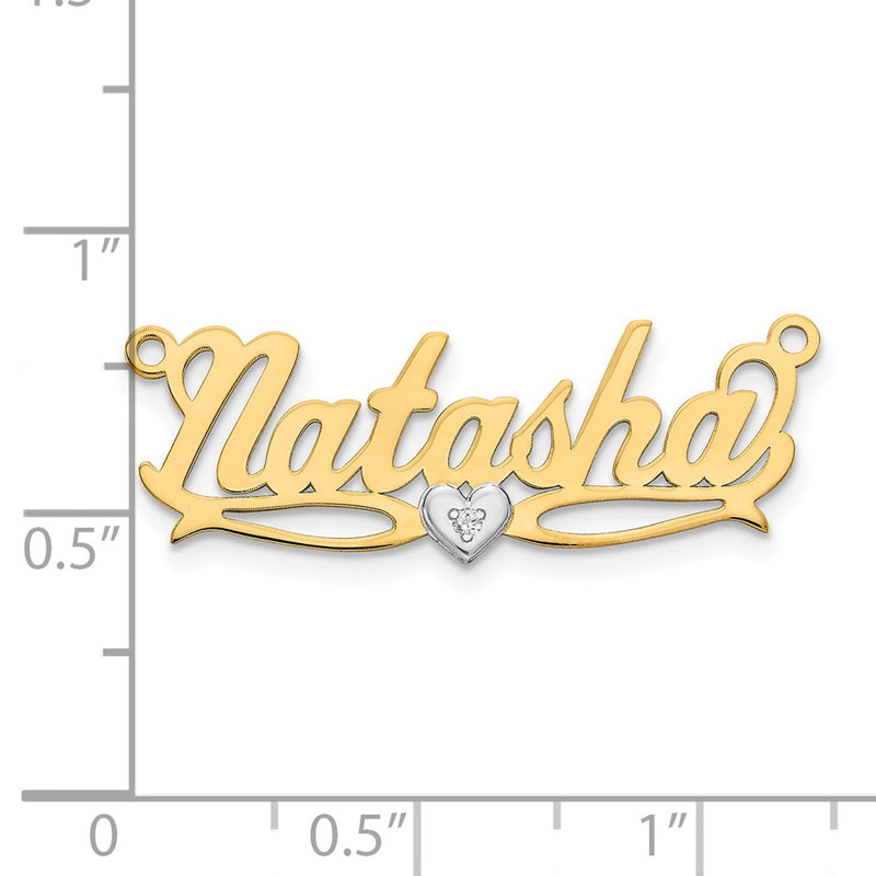 14K Two Tone 3D With Heart Diamond Name Plate