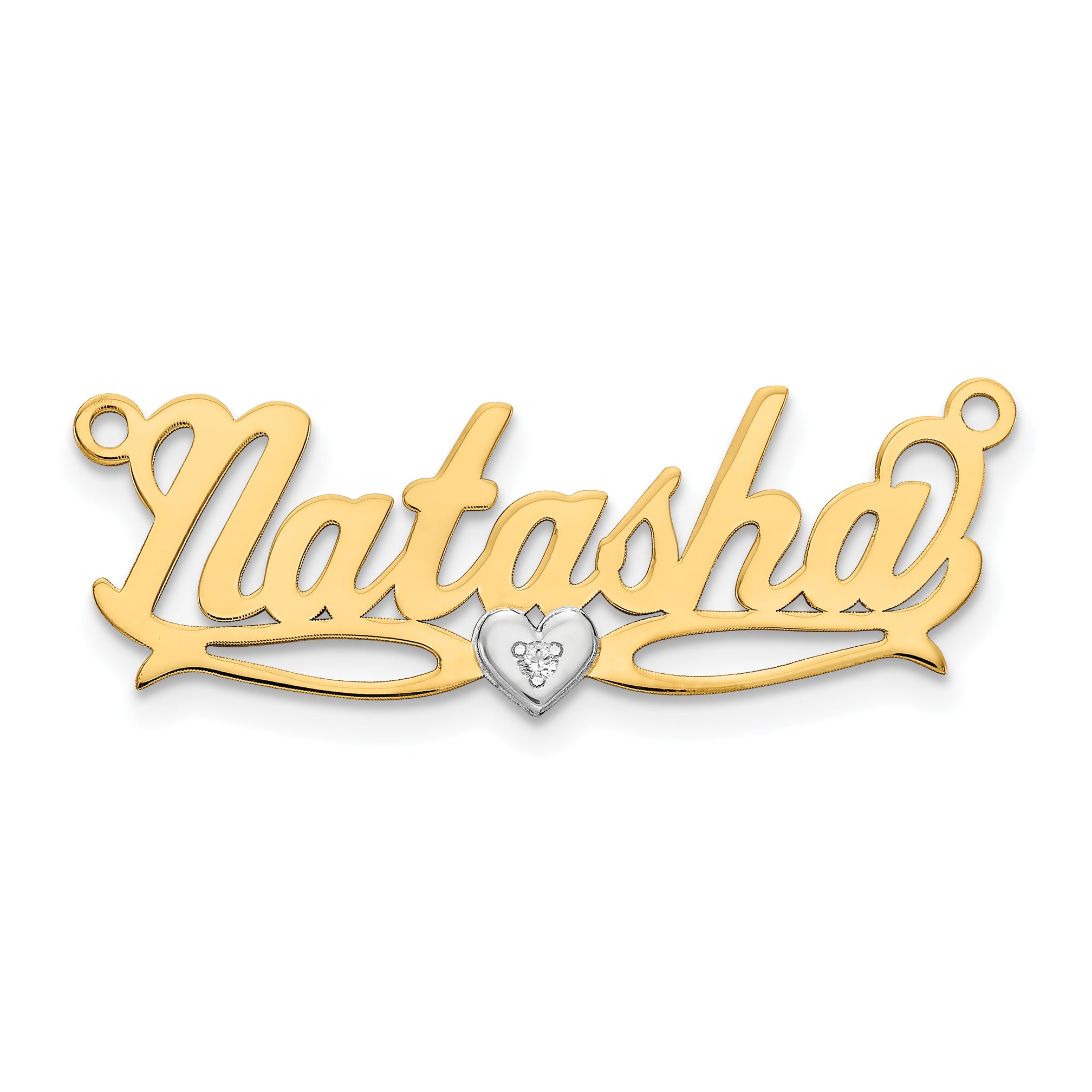 14K Two Tone 3D With Heart Diamond Name Plate