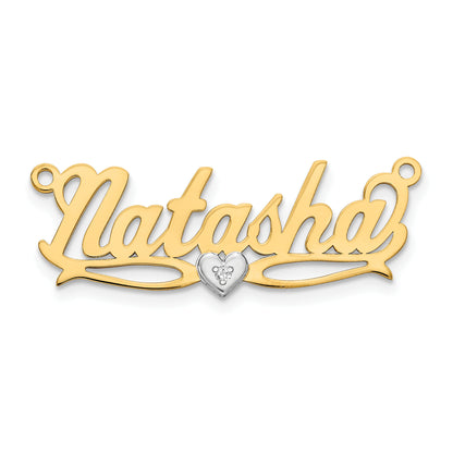 14K Two Tone 3D With Heart Diamond Name Plate