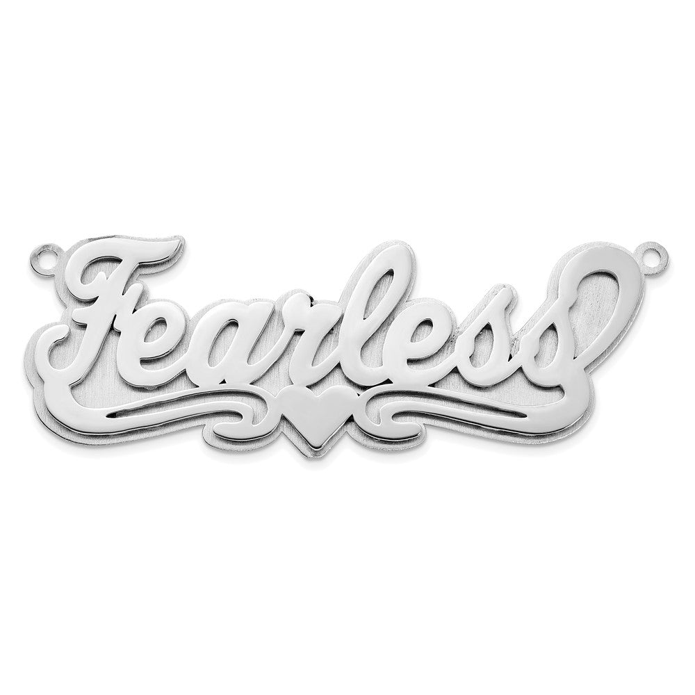 Sterling Silver Silver/Rhodium Plated 3D Polished Heart Name Plate