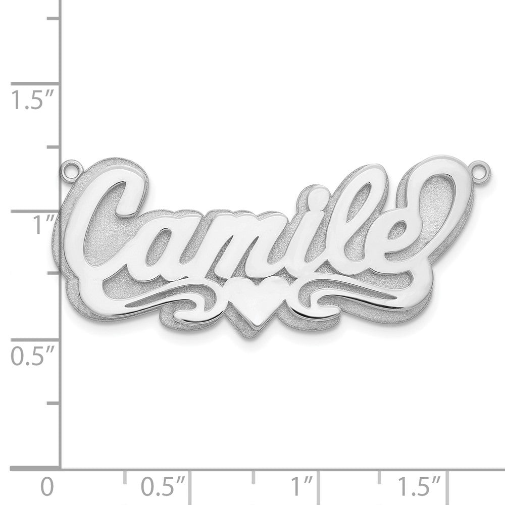 Sterling Silver Silver/Rhodium Plated 3D Polished Heart Name Plate