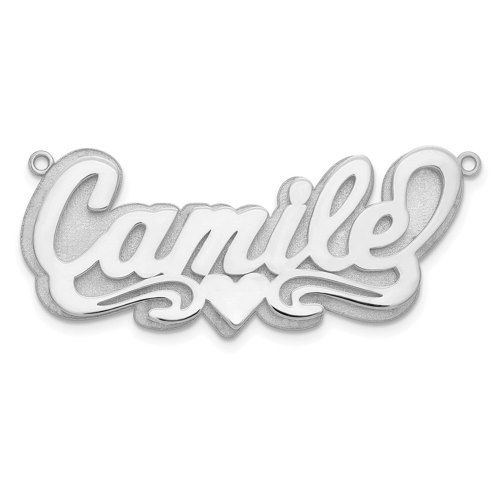 Sterling Silver Silver/Rhodium Plated 3D Polished Heart Name Plate