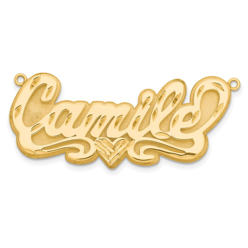 Gold Plated Sterling Silver/Gold 3D Diamond Cut Heart Name Plate