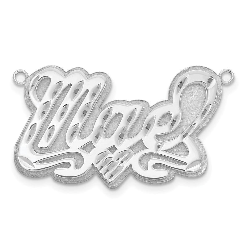 Sterling Silver Rhodium Plated 3D Diamond Cut Heart Name Plate