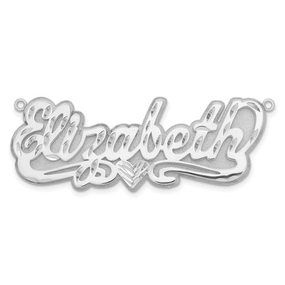 Sterling Silver Rhodium Plated 3D Diamond Cut Heart Name Plate