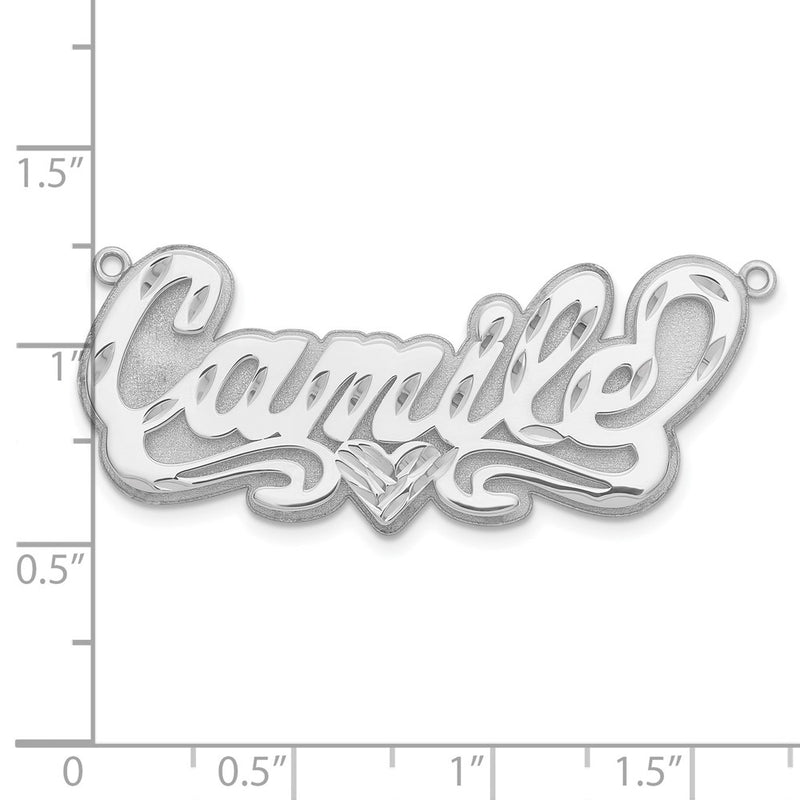 14K White Gold 3D Diamond Cut Heart Name Plate