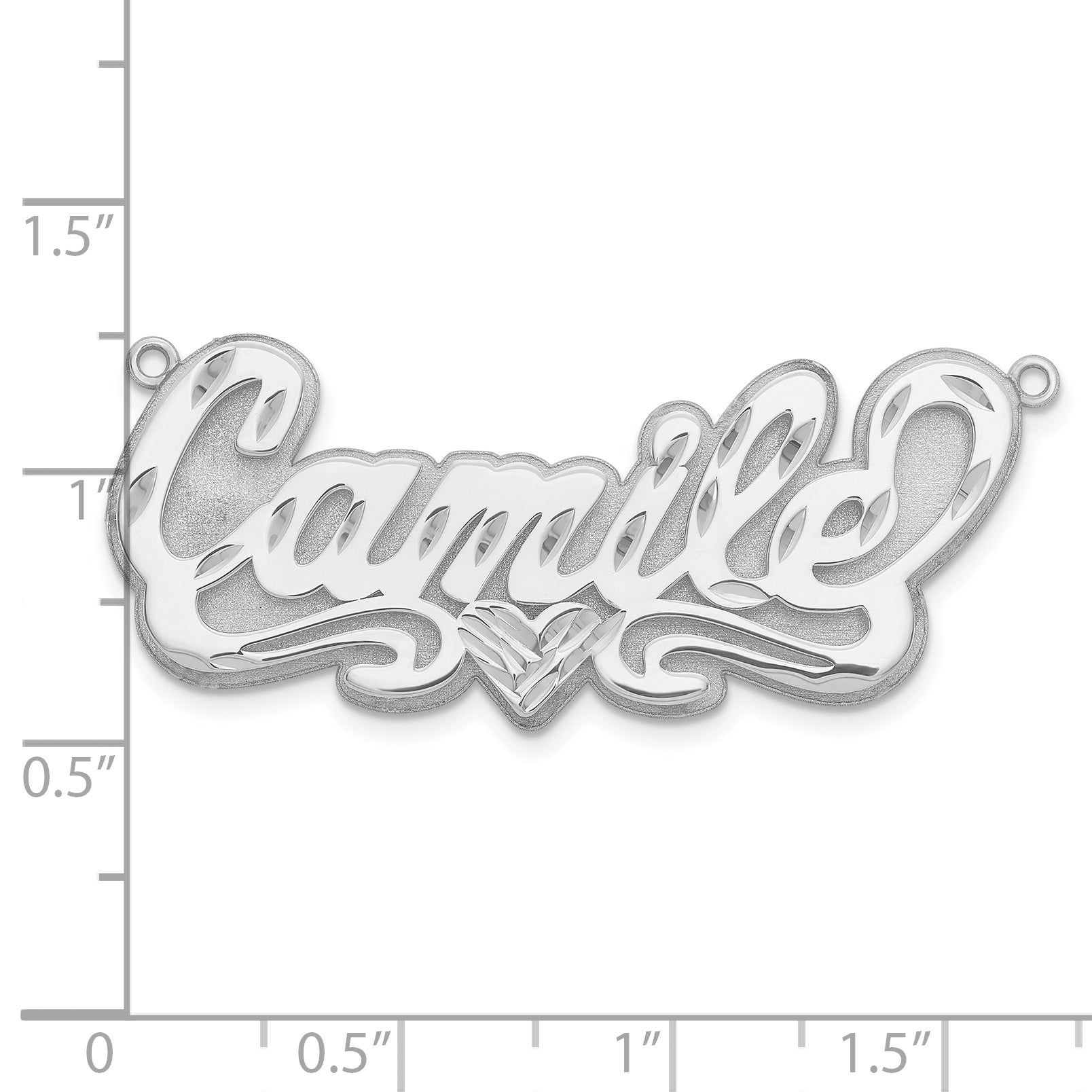14K White Gold 3D Diamond Cut Heart Name Plate