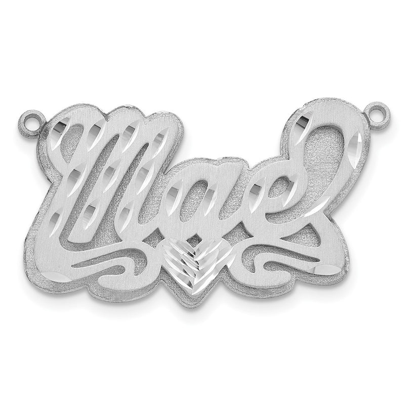 14K White Gold 3D Satin Diamond Cut Heart Name Plate