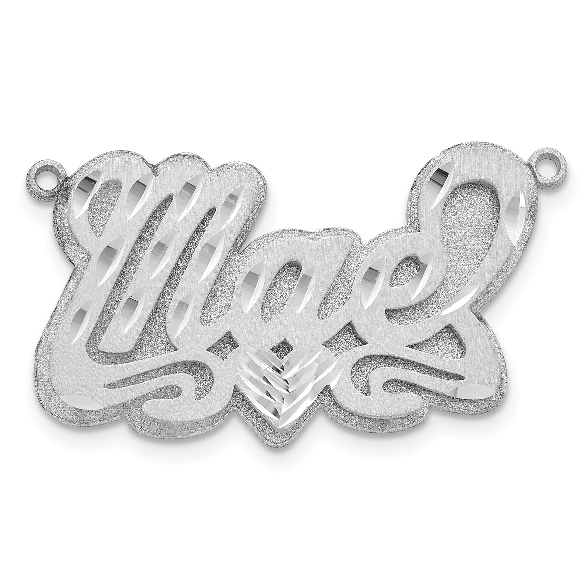 14K White Gold 3D Satin Diamond Cut Heart Name Plate