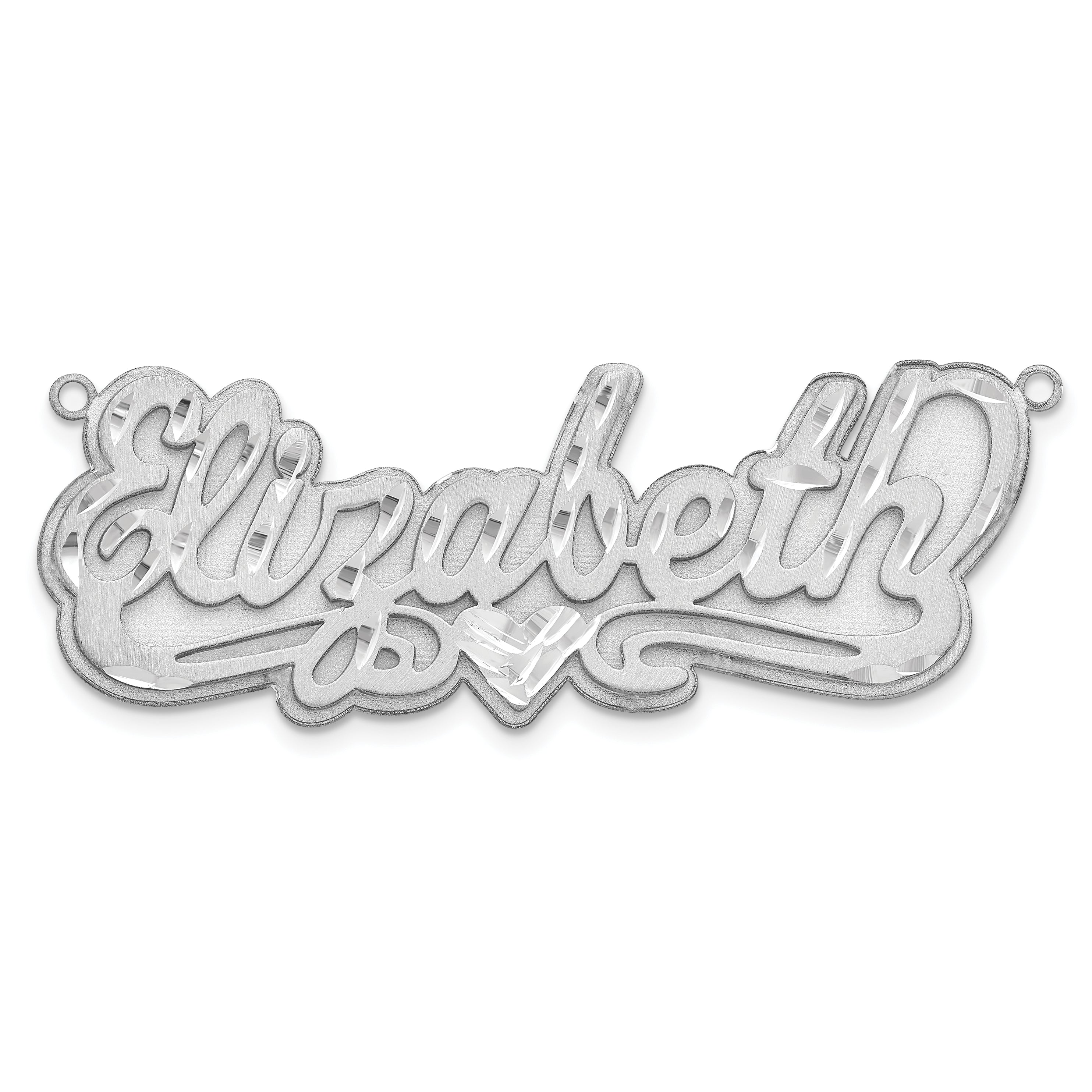 14K White Gold 3D Satin Diamond Cut Heart Name Plate