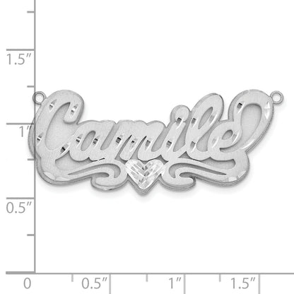 14K White Gold 3D Satin Diamond Cut Heart Name Plate