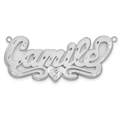 14K White Gold 3D Satin Diamond Cut Heart Name Plate
