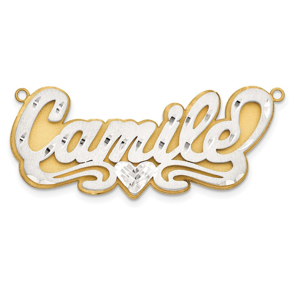 14K Two Tone 3D Satin Diamond Cut Name Plate