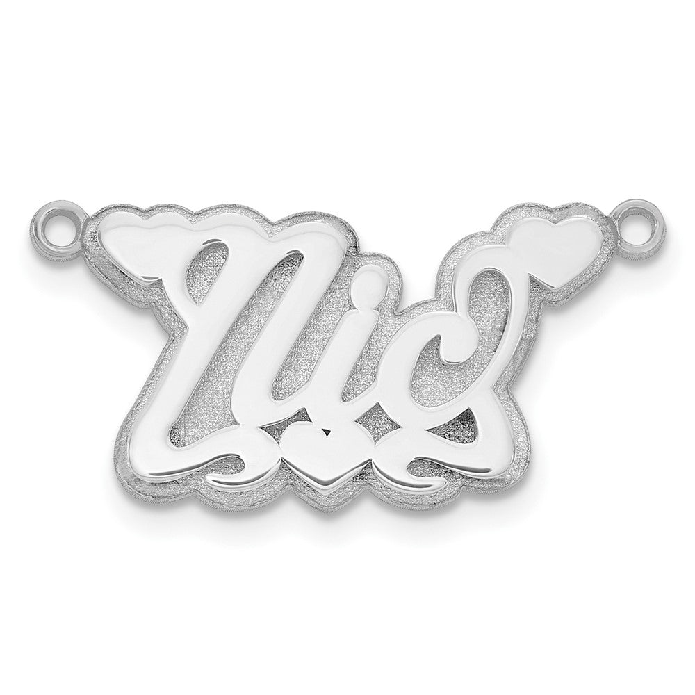 Sterling Silver Silver/Rhodium Plated 3D Polished Hearts Name Plate